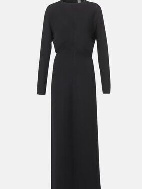 Toteme Draped Cady Black Long Sleeve Midi Dress